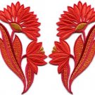 Red orange flowers floral boho granny chic applique iron-on patches pair S-771