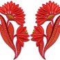 Red orange flowers floral boho granny chic applique iron-on patches pair S-771