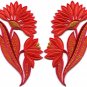 Red orange flowers floral boho granny chic applique iron-on patches pair S-771