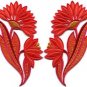 Red orange flowers floral boho granny chic applique iron-on patches pair S-771