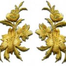 Gold flowers pair floral bouquet boho applique iron-on patches new S-1148 WE SHIP ANYWHERE FOR FREE!