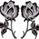 Black roses pair flowers gothic rock & roll applique iron-on patches S-1035 FREE WORLDWIDE DELIVERY!
