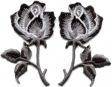 Black roses pair flowers gothic rock & roll applique iron-on patches S-1035 FREE WORLDWIDE DELIVERY!