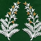 Fern flowers white gold pair floral applique iron-on patches new S-1151 FREE WORLDWIDE DELIVERY!