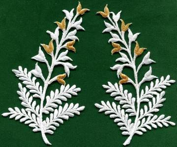 Fern flowers white gold pair floral applique iron-on patches new S-1151 FREE WORLDWIDE DELIVERY!