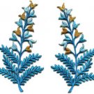 Fern flowers blue gold pair floral applique iron-on patches new S-1152 WE SHIP ANYWHERE FOR FREE!