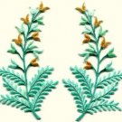 Fern flowers aquamarine gold pair floral applique iron-on patches S-1154 FREE WORLDWIDE DELIVERY!
