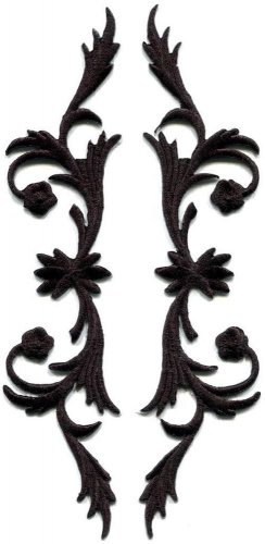 Black trim fringe leaves sew applique iron-on patches pair S-1119 WE SHIP ANYWHERE FOR FREE!