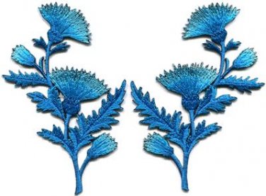 Blue carnation spray pair flowers floral applique iron-on patches S-755 WORLDWIDE DELIVERY IS FREE!