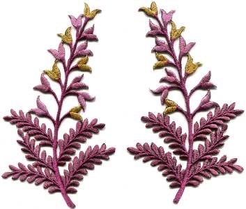 Fern flowers violet gold pair floral applique iron-on patches S-1156 WORLDWIDE DELIVERY IS FREE!