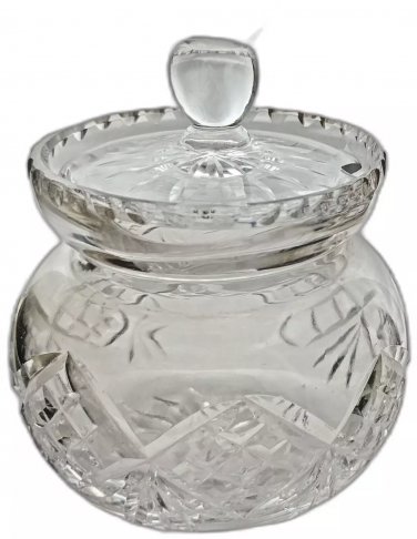 Vintage crystal glass hand cut pot with lead preserve/jam/sugar pot