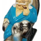 Vintage Moneybox-Retirement Fund. Old Man in a Rocking Chair with Pekingese  Dog