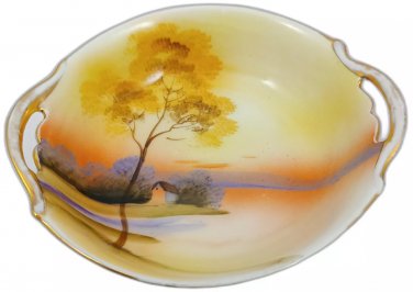 Noritake twin handled porcelain tray/plate. 1920s.Komaru mark. Waterside scene.