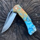 N690 Steel Blue Handle Folding Knife With Clip