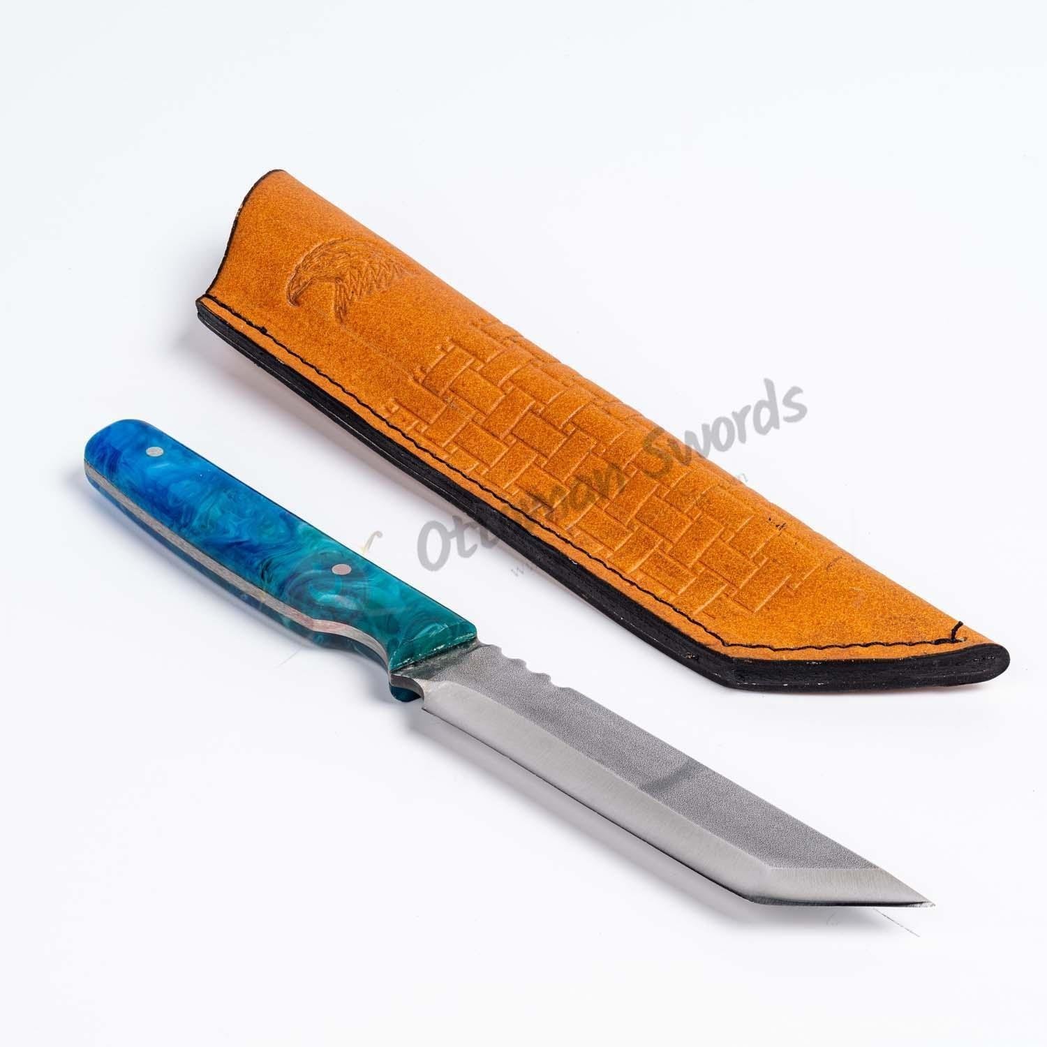 Fixed Blade Tanto Knife Blue Epoxy Handle