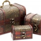 3-Set Wood Treasure Chest Decorative Boxes with Flower Motifs 3-Set Wood Treasure Chest Decorative Boxes with Flower Motifs