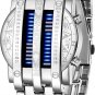 Binary Matrix Blue LED Digital Watch Mens Classic Creative Fashion Black Plated Wrist Watches