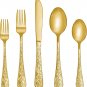 Vintage Carved Stainless Steel 5 Pieces Flatware Silverware Golden Color