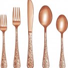 Vintage Carved Stainless Steel 5 Pieces Flatware Silverware Rose Gold