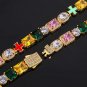 NY  Iced out Colorful Gemstone Cross Bracelet For Women 5A CZ Colored Cubic Model Silver