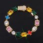 NY  Iced out Colorful Gemstone Cross Bracelet For Women 5A CZ Colored Cubic Model Silver