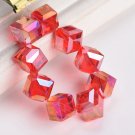 10pcs Diagonal Hole 9mm Cube Square Faceted Crystal Glass Loose Crafts Beads Model Red