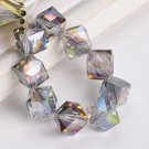 10pcs Diagonal Hole 9mm Cube Square Faceted Crystal Glass Loose Crafts Beads Model Rose Green
