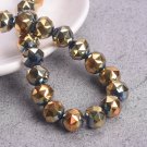 6mm 8mm 10mm Round Shape Coloful Plated Faceted Crystal Glass Loose Beads Model Metallic  Lt Golden