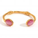 MamacitaSlay Elegant Oval Natural Stone Green Agate Pink Crystal White Jade Model Pink