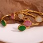 MamacitaSlay Elegant Oval Natural Stone Green Agate Pink Crystal White Jade Model Green