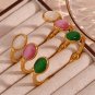 MamacitaSlay Elegant Oval Natural Stone Green Agate Pink Crystal White Jade Model Green