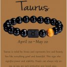 Zodiac Bracelet for Men Women, 8mm 10mm Natural Black Onyx Stone Star Sign Model 22