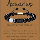 Zodiac Bracelet for Men Women, 8mm 10mm Natural Black Onyx Stone Star Sign Model 18
