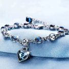 Women Silver Color Lucky Bracelet Female Blue Crystal Heart Charm Pulseras Model ASL70250