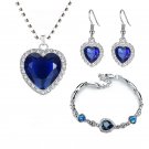 3 Pieces/set Blue and Red Ocean Heart Women's Necklace Love Crystal Zircon Model 3Pcs jewelry set