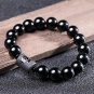 Natural Black Obsidian Carved Buddha Lucky Amulet Round Beads Strand Bracelet Model 8mm
