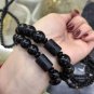 Natural Black Obsidian Carved Buddha Lucky Amulet Round Beads Strand Bracelet Model 12mm