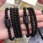 Natural Black Obsidian Carved Buddha Lucky Amulet Round Beads Strand Bracelet Model 12mm