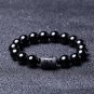 Natural Black Obsidian Carved Buddha Lucky Amulet Round Beads Strand Bracelet Model 12mm