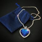 Women's Bracelet Earring Necklace 3 Piece Set of Peach Heart Blue Crystal Model Blue