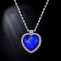 Women's Bracelet Earring Necklace 3 Piece Set of Peach Heart Blue Crystal Model blueEarring