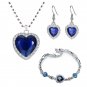 Women's Bracelet Earring Necklace 3 Piece Set of Peach Heart Blue Crystal Model blueEarring