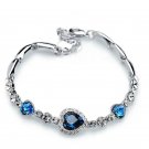 Women's Bracelet Earring Necklace 3 Piece Set of Peach Heart Blue Crystal Model blue Bracelet