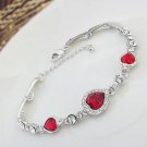 Women's Bracelet Earring Necklace 3 Piece Set of Peach Heart Blue Crystal Model red Bracelet