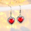 Women's Bracelet Earring Necklace 3 Piece Set of Peach Heart Blue Crystal Model red earring
