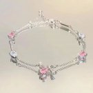 Sparking Pink Zircon lollipop Bracelet for Women Fashion Love Heart Beads Hand Model bowknot