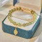 VENTFILLE Gold Color For Women's Hetian Jade Bracelet Leaves Double Layer Model BTSP7301