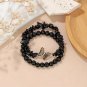 2pcs Fashion Set Amethyst Obsidian Quartz Beaded Butterfly Bracelet Women Model Black