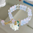 Cute Green Crystal Bead Bracelet for Women Trendy Lily Valley Flower Charm Model Blue