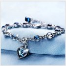 Women Silver Color Lucky Bracelet Female Blue Crystal Heart Charm Pulseras Model Blue